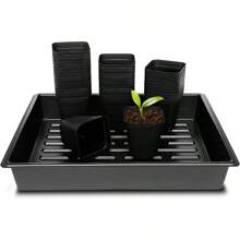 3.15 Inch 8CM Square Nursery Pots 100 Pcs Sturdy Seedlings Trays 5 Pcs Seeds Starter Germination Tray Microgreening Planter Nursery Propagation 5 Sets - 花盆 100 件 托盤 5 件 - 查看 1