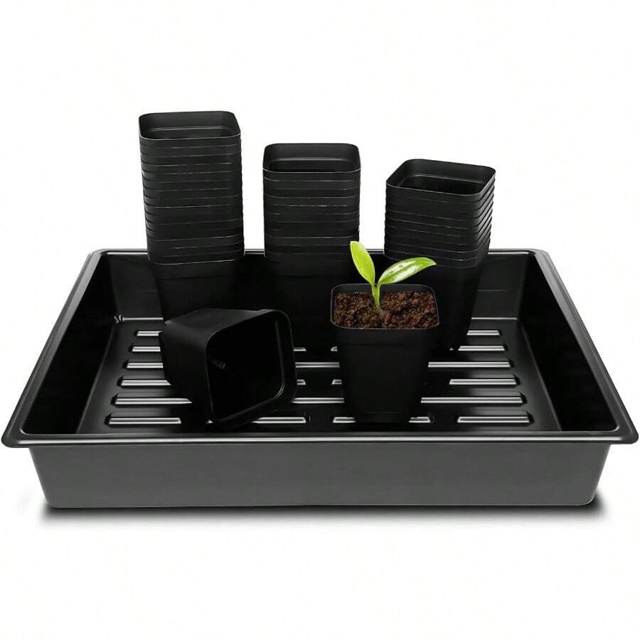 3.15 Inch 8CM Square Nursery Pots 100 Pcs Sturdy Seedlings Trays 5 Pcs Seeds Starter Germination Tray Microgreening Planter Nursery Propagation 5 Sets - 花盆 100 件 托盤 5 件 - 查看 1