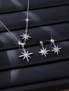 2 pezzi/set Gioielli eleganti e di lusso da donna con design a esplosione di stelle, collana e orecchini, adatti come regalo per le donne per le vacanze