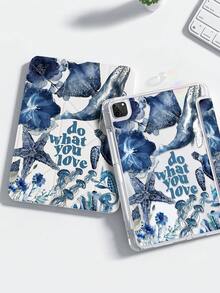 可爱蓝色海洋元素防震亚克力透明水晶后盖，适用于第7、8和10代10.2英寸，内置笔槽，支持睡眠唤醒功能和多种折叠支架模式，是理想的春季礼物和生日派对礼品。 - 彩色 - 查看 2