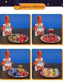 1/2 piezas Bolsa de lona para compras con elementos de terror de Halloween, bolsa de embalaje de caramelos con diseño de calabaza y cara de fantasma, bolsa de regalo para las vacaciones de Halloween