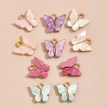 10pcs Light Color Butterfly Pendant Beads - Pastel Pink, Purple, Mint Green & White With Golden-Tone Metal Settings, High-Quality DIY Jewelry Making Supplies For Necklace, Bracelet, Earrings Crafting, Butterfly Jewelry, Creative Crafting, Feminine Style, Fine Craftsmanship, Craft Enthusiasts