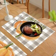1 pieza/4 piezas/6 piezas Manteles individuales de lino con estampado de calabaza, adecuados para la mesa de comedor, decoración para todas las estaciones, manteles de mesa modernos y lavables, decoración de habitaciones, posavasos, manteles de cocina y comedor, decoración de fiestas interiores y exteriores, decoración del hogar, regalo ideal