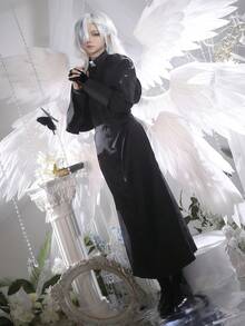 1 bộ trang phục linh mục/giáo sĩ thời trung cổ, trang phục tiệc Halloween/cosplay dành cho cả nam và nữ - màu đen - Xem 2