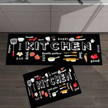 1/3 piezas Juego de alfombras de cocina, alfombra de poliéster tejida antideslizante, lavable a máquina, alfombra rectangular ligera con diseño de comida y vajilla, adecuada para dormitorio, sala de estar, comedor, cocina, baño