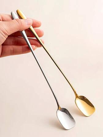 1pc Stainless Steel Long Handle Coffee Stirring Spoon, Honey Spoon, Dessert Spoon, Creative Small Shovel Spoon, Bar Cocktail Spoon, Ice Spoon