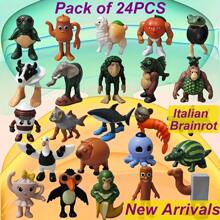 Sanrio 24 قطعة مجموعة تماثيل حيوانات شخصية إيطالية Brainrot - Tungtungtung Sahur | تماثيل تذكارية للمعجبين بألعاب الفيديو، نحت زخرفي وتحف مكتبية | هدايا عيد الميلاد والكريسماس وعيد الهالوين