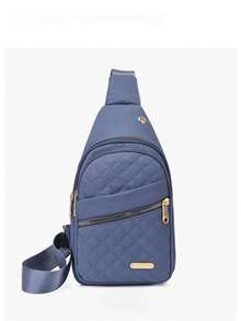 2026 纯色绗缝腰包 - 休闲大容量拉链胸包，可调节斜挎包，日常使用，轻便防水，情人节礼物，沙滩 - 藍色 - 查看 9