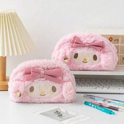 SANRIO 1 件  毛绒小羊风格笔袋，可爱大容量卡通文具袋，高品质文具盒/铅笔盒/化妆包/学校用品，返校系列，返校，学校用品，铅笔袋，书包