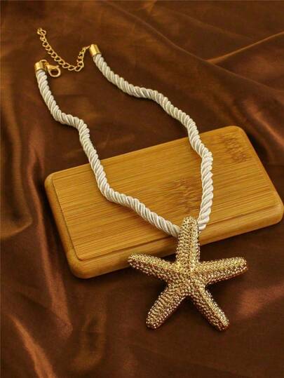 1pc Beach Style Exaggerated Star Pendant Chunky Rope Necklace For Vacation Wear