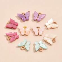 10pcs Light Color Butterfly Pendant Beads - Pastel Pink, Purple, Mint Green & White With Golden-Tone Metal Settings, High-Quality DIY Jewelry Making Supplies For Necklace, Bracelet, Earrings Crafting, Butterfly Jewelry, Creative Crafting, Feminine Style, Fine Craftsmanship, Craft Enthusiasts