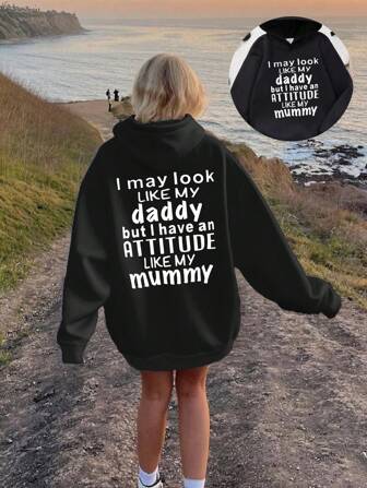 Tween Girl Letter Print Hooded Loose Fit Long Sleeve Sweatshirt