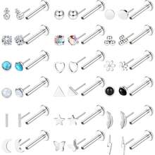 Milacolato 20G Threadless Flat Back Earrings For Women Men - Hypoallergenic Surgical Steel Push In Nose Stud Rings Labret Cartilage Lip Rings Medusa Nostril Conch Tragus Piercing Jewelry 18 Pairs - 彩色 - 查看 16