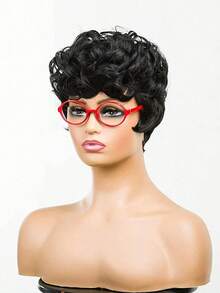 Black Short Pixie Cut Wigs For Black Women Short Wigs For Black Women Pixie Cut Curly Wig With Bangs Black Women Wigs - 黑色 - 查看 5