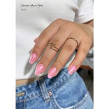 Semi Cured Gel Nail Strips (Chrome Carmine Red), 30 Pcs Gel Nail Wraps - 鍍鉻透明粉紅色 - 查看 2