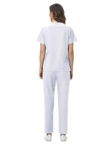 水疗制服 女式透气柔软短袖上衣直筒裤套装美容院美甲师工作服护士制服