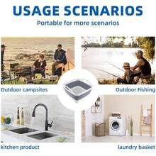Collapsible Dish Basin, 9L/2.4Gal Foldable Sink Tub With Drain Plug, Portable Washing Bin For Kitchen/RV/Camping, Dish Drying Rack(FoodGrade PP, ) , SpaceSaving Storage, Gray - 9公升 - 查看 5