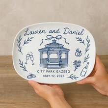 طبق تذكاري مزخرف شخصي لحفل الزفاف - مع الأسماء والتاريخ والموقع - هدية زفاف - ديكور حفل الاستقبال فقط - متعدد الألوان - مشاهدة 3