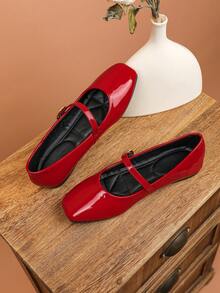 女士时尚方头一脚蹬红色鞋，休闲办公室百搭平底鞋，适合春夏户外穿着，高端优雅玛丽珍芭蕾平底鞋，适合派对、婚礼穿着 - 紅色 - 查看 5