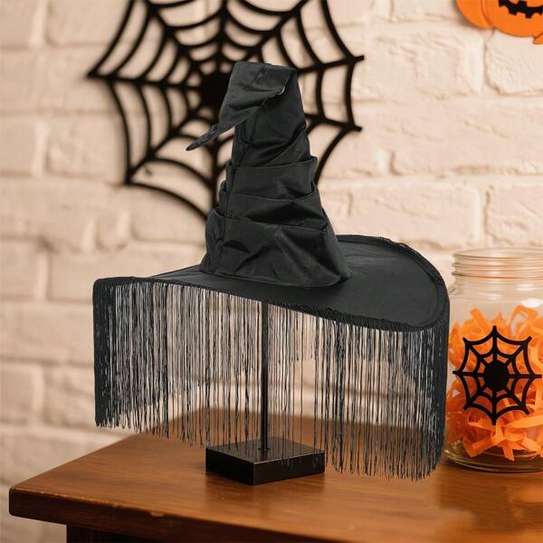 Unleash Your Inner Witch With The Newest Halloween Party Hat - Witch Hat With Crinkled Tassels In Black Or Purple - Perfect For Costume Parties