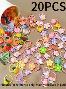 20 件/包女孩发饰弹性发带花朵蝴蝶结发圈，高弹力不伤发橡皮筋，可爱拇指发圈