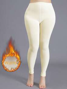 1 件女士保暖内衬紧身打底裤，性感时尚，秋冬季薄款保暖短款紧身裤 - 黑色 - 查看 16