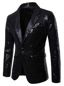 Men's Black Jacket, Sequin Jacket, Suit Jacket, Disco Jacket, Suitable For Nightclubs, Parties, Birthday Parties, Graduation Dances