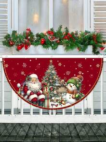 1pc Merry Christmas Fan-Shape Banner, Polyester Santa Claus Snowman Outdoor Banner, 2025 Christmas Decorations For Home Garden Fence, Yard Bunting Flag, Xmas Party Supplies