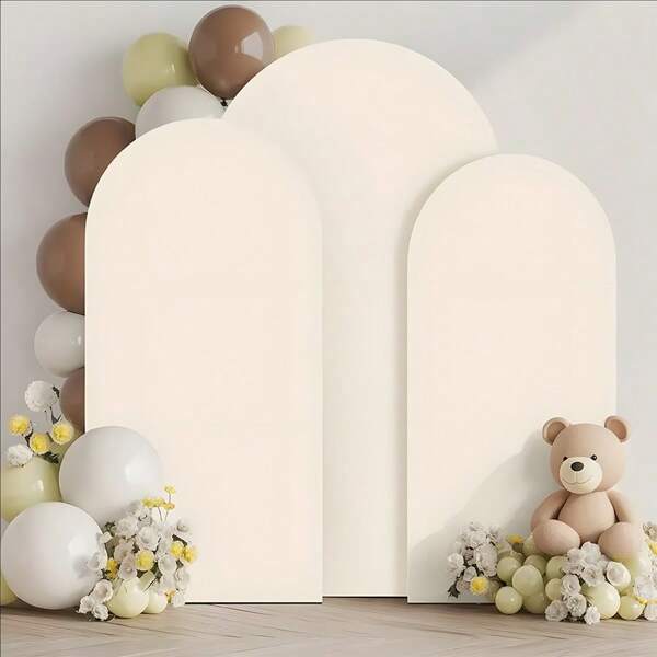 Fondo arqueado, 1.5 m, 1.8 m, 2 m, 2.2 m Cubierta de arco de boda beige de tela elástica de 2 lados, adecuada para decoración de arco de fiesta de cumpleaños o boda (sin incluir estantería, solo fondo de tela)