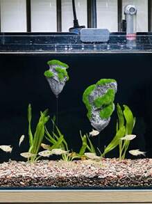 1 套水族箱装饰，树脂漂浮苔藓岩石装饰，适用于鱼缸装饰，配有吸盘