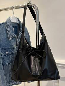 时尚大容量女士单肩包，设计手提包 - 黑色 - 查看 1