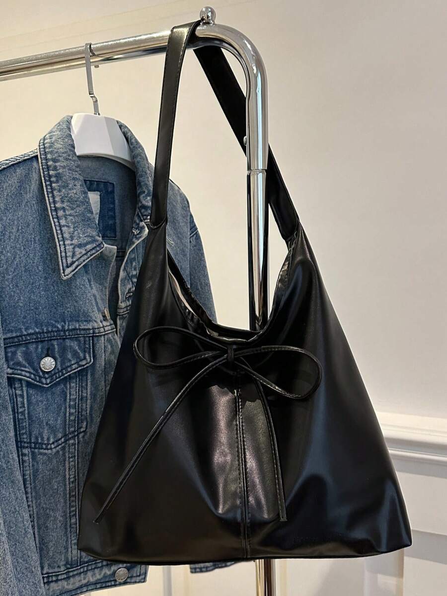 时尚大容量女士单肩包，设计手提包 - 黑色 - 查看 1