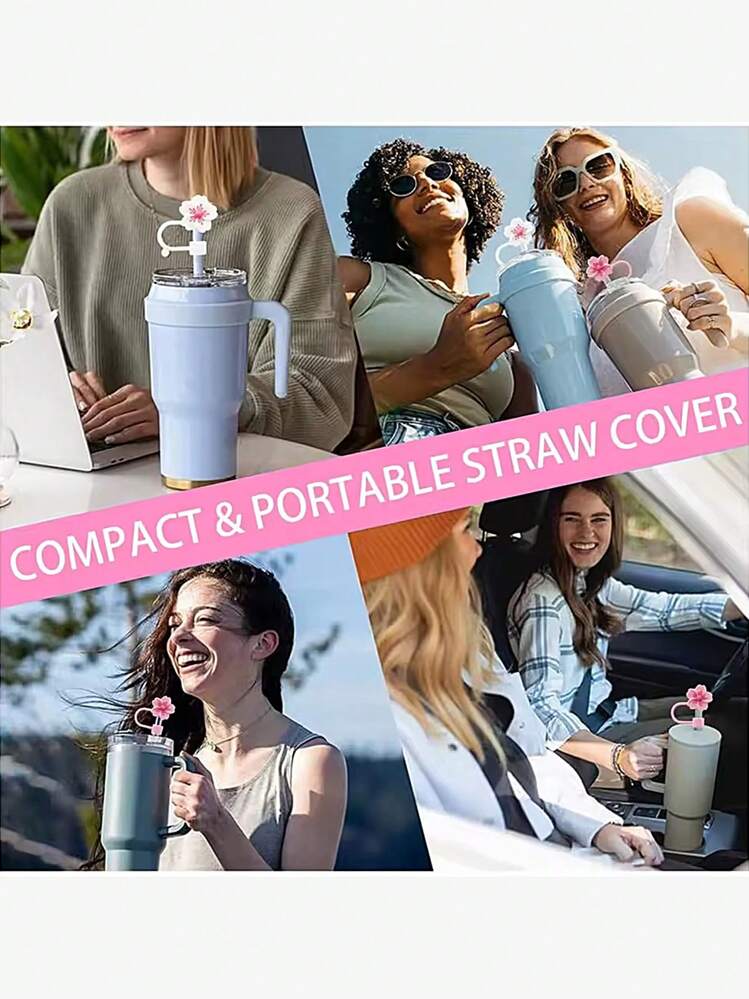 3 piezas de accesorios para tazas de 30-40 onzas, 1 pieza de tapa con pajita de silicona reutilizable de 10 mm con diseño de flor, 1 pieza de tapa superior de pajita de silicona compatible con la taza para evitar derrames y salpicaduras, 1 pieza de funda protectora de silicona para la parte inferior de la taza, accesorios para taza, regalos para fiestas navideñas - Multicolor - Añade 9