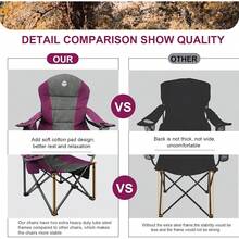 Silla de camping portátil de gran tamaño con acolchado completo para exteriores, capacidad de 350 libras, silla plegable resistente con portavasos, bolsa refrigeradora, soporte lumbar y bolsillo para cabeza, color morado - Negro - - Ver 3