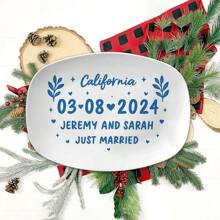 Personalized Wedding Platter, Custom Gift For Couple With Names & Date, Just Married Keepsake, Anniversary Tray, Engagement Gift