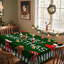 1pc Rectangular Tablecloth, Christmas Themed Tablecloth Collection With Reindeer, Gingerbread Man, Snowman And Other Patterns, Creates Holiday Atmosphere, Suitable For Daily Home, Living Room, Dining Room, Christmas-Themed Events