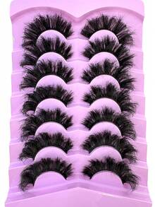 7 Pairs Extension Thick Long Reusable Extended Makeup Lashes 9D Faux Mink False Eyelashes, Multi-Layered Curly & Fluffy, Soft & Voluminous Drama Messy Mink Lashes, Cat Eye Shape, 18-25mm Ultra Long & Dense, Handmade Suitable For Beginners, Comfortable & Versatile For Holidays & Parties - Black - View 4