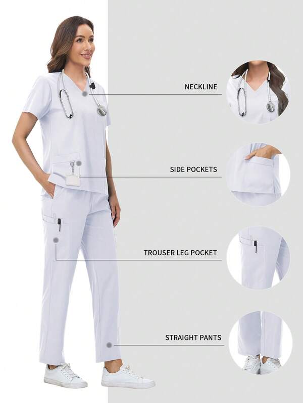 Spa Uniform Scrubs Women Breathable Soft Short Sleeved Top Straight Pants Sets Beauty Salon Nail Technician Workwear Nurse Uniform