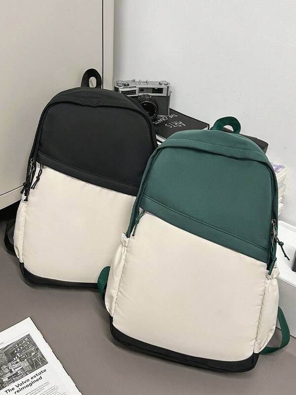 Casual Men's Contrasting Color Backpack, Japanese And Korean Versions, Spliced Large Capacity Computer Bag, Women's Simple And Versatile Backpack For Travel, Business Trips, Commuting, Etc
