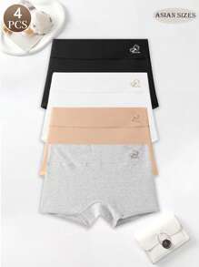 4件套薄款休闲 - 舒适简约休闲 - 运动休闲 - 常规休闲针织面料薄款家居服无缝字母中腰女士三角裤短裤打底裤内衣 - 彩色 - 查看 1