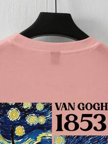 Camiseta de ocio para hombres con impresión de homenaje a la Noche Estrellada de Van Gogh - Cómoda, transpirable, lavable aáquina, camiseta de cuello redondo de manga corta a para actividades en casa y al aire libre, ropa cómoda de primavera y verano - Negro - Ver 8