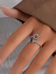 1 件优雅女士泪滴形方晶锆石戒指，适合日常佩戴、婚礼、派对 - 金黃色 - 查看 5