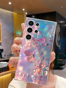 1个夜光水晶蝴蝶透明软手机壳，兼容三星Galaxy A04e/12/A13/A14/A34/A50/A52/A53/A54/S21/S22/S23/S24/S25/S25 Ultra，2D印花图案，防水防震防摔防刮。 - 無色 - 查看 5