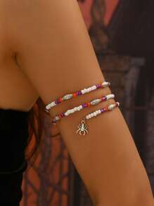 1pc Halloween Spider Beaded Bracelet, Multi-Layer Wrapped Bracelet Fashion Accessory For Halloween Party