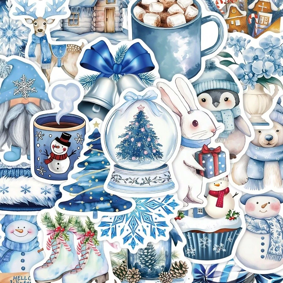50pcs GUTBD Winter-Themed Stickers - Festive PVC Decals For Laptops, Phone Cases & Notebooks - Snowy Landscapes, Snowmen, Reindeer & Holiday Decorations, Laptop Decoration | Winterthemed Decor | PVC Material