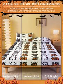 1 件万圣节床笠、床上用品、床垫保护套、床罩、床单、舒适家纺、透气床垫保护套、不给糖就捣蛋、柔软舒适、整洁百搭、卡通图案床罩、万圣节房间装饰