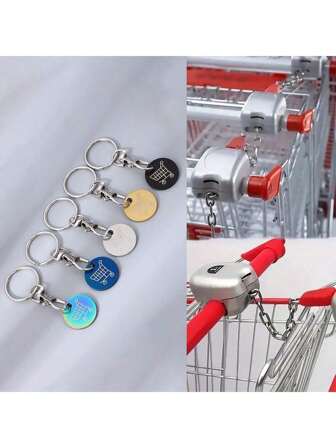 1pc/3pcs/5ps Shopping Cart Token Supermarket Trolley, Metal Stainless Steel Keychain, Keyring Decoration With Trolley Unlocking Key, Keyring Accessory