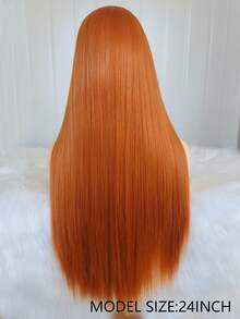 Parrucca frontale in pizzo elegante da 24 pollici di colore arancione sporco, parrucca frontale in pizzo sintetico con attaccatura dei capelli pre-sfoltita, fibra di capelli resistente al calore, parrucca liscia e setosa per donne, cosplay, feste, uso quotidiano - Multicolore - Visualizzare 9