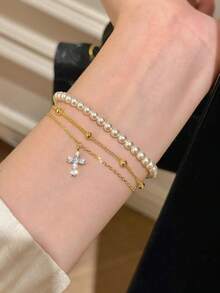 1Pc S925 Sterling Silver Exquisite Cross Diamond Bracelet Gift For Women Date Graduation Party Birthday Gift Dailywear