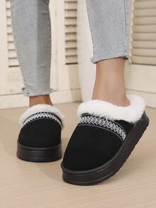 女士厚底凉鞋雪地靴 - 温暖耐用的户外防滑舒适鞋，冬季加厚平底拖鞋，Uggs 仿品 - 黑色 - 查看 7